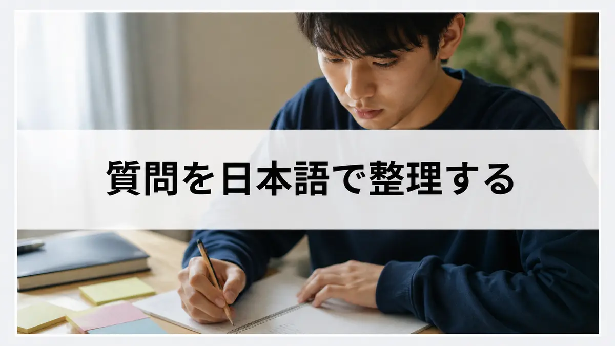 英検ライティングの質問を日本語のメモに整理する生徒