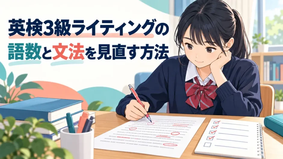 英検3級ライティングの語数と文法を見直す中学生
