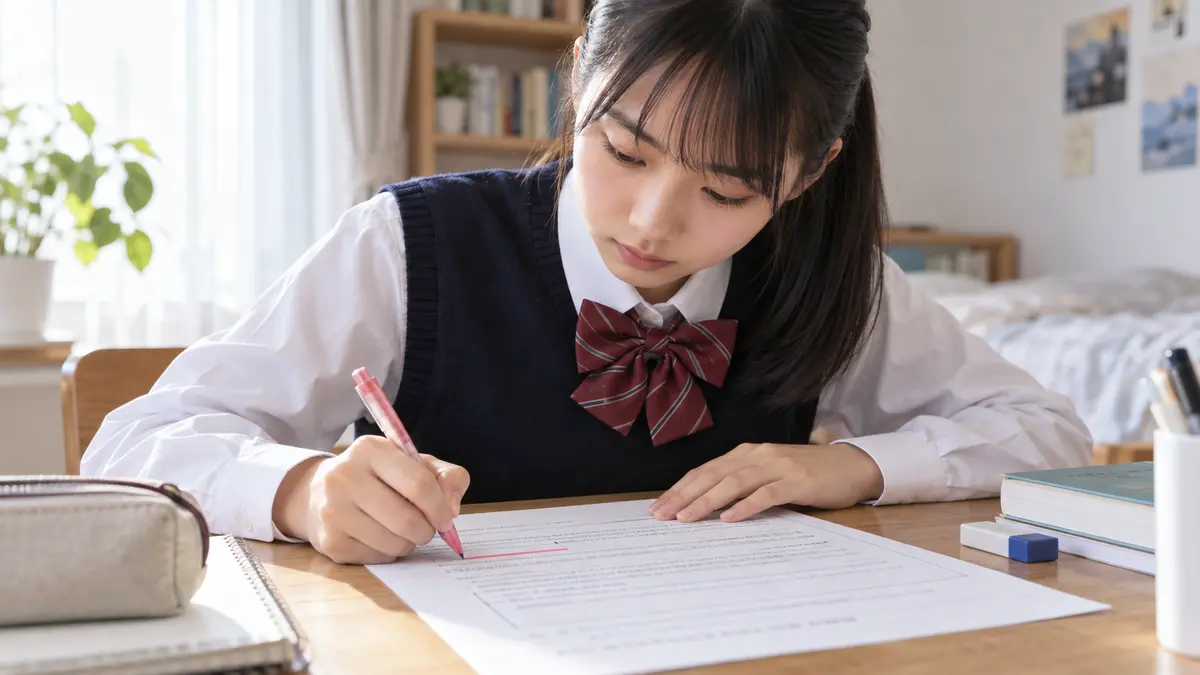 英検3級のQUESTIONを読み取り大切な語句に線を引く中学生