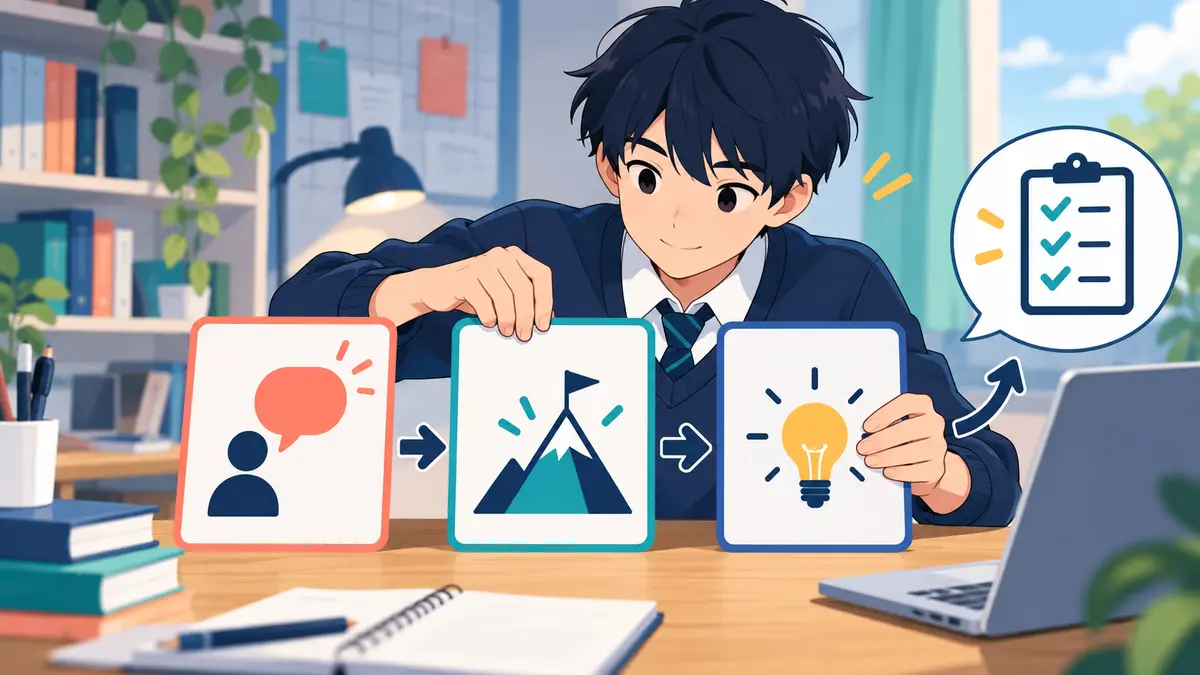 意見と2つの理由を順番に並べる中学生