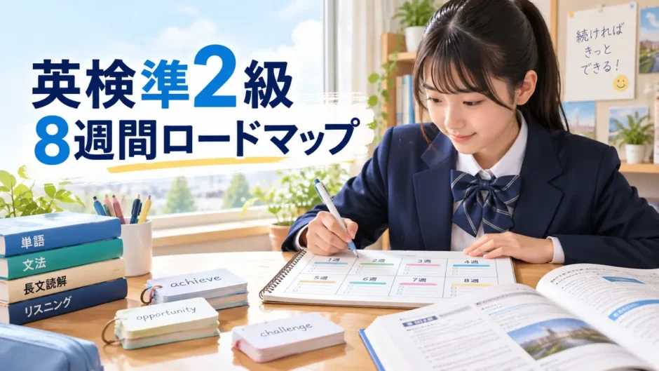 英検準2級の8週間学習計画を立てる中学生