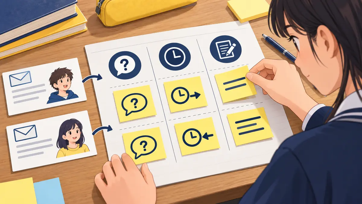 疑問詞と時制と答え方を整理する学習イメージ