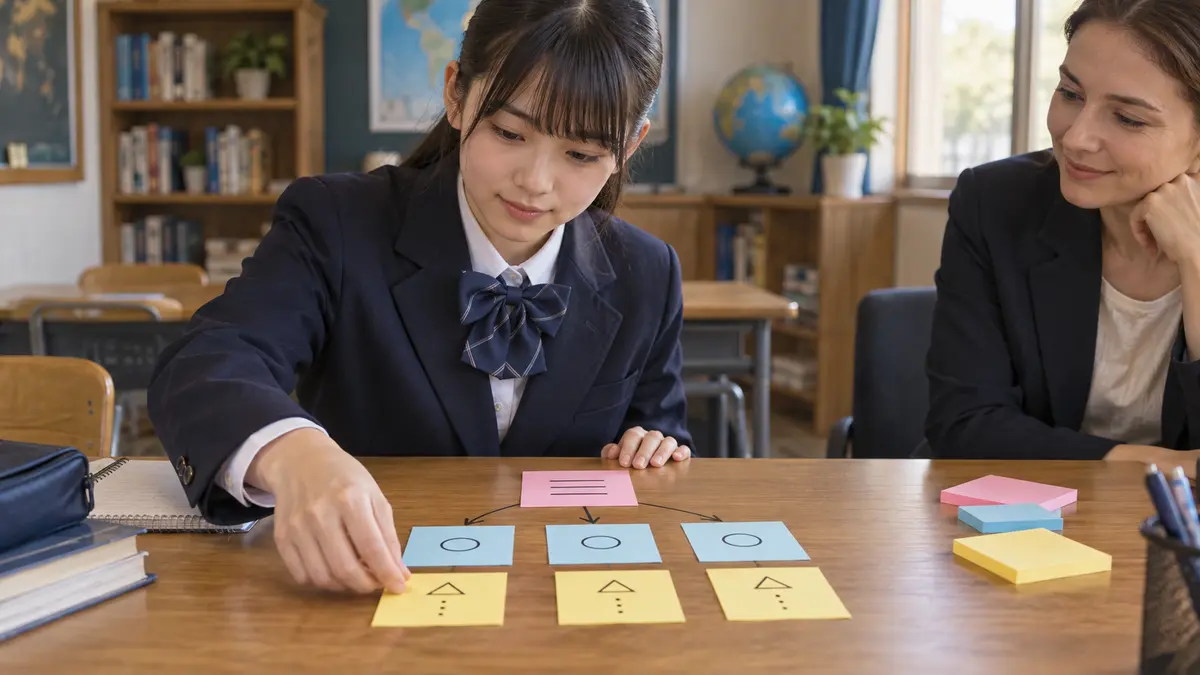 答案の理由と説明を整理する中学生