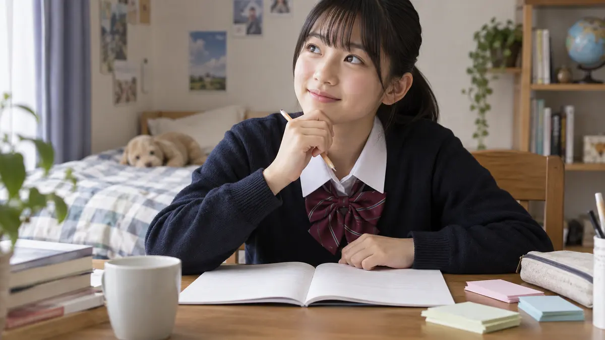 理由と具体例を考えながら英作文に取り組む中学生