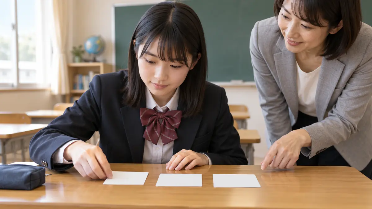 返答と二つの質問をカードで並べる個別指導