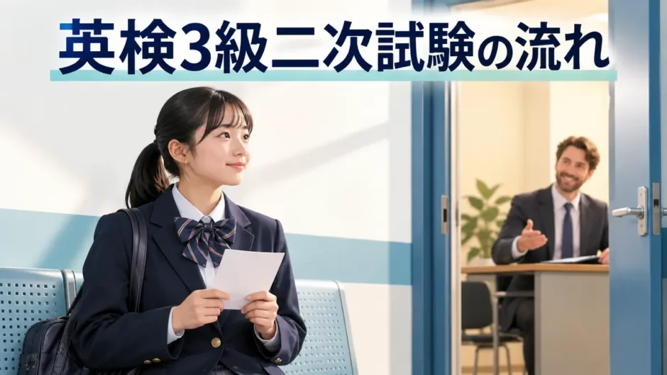 英検3級二次試験の流れを確認する中学生