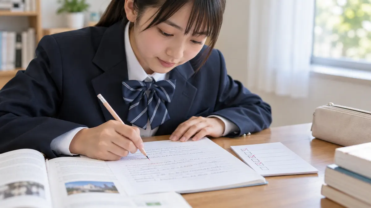 英検3級の英作文を語数と文法のチェックリストで見直す中学生