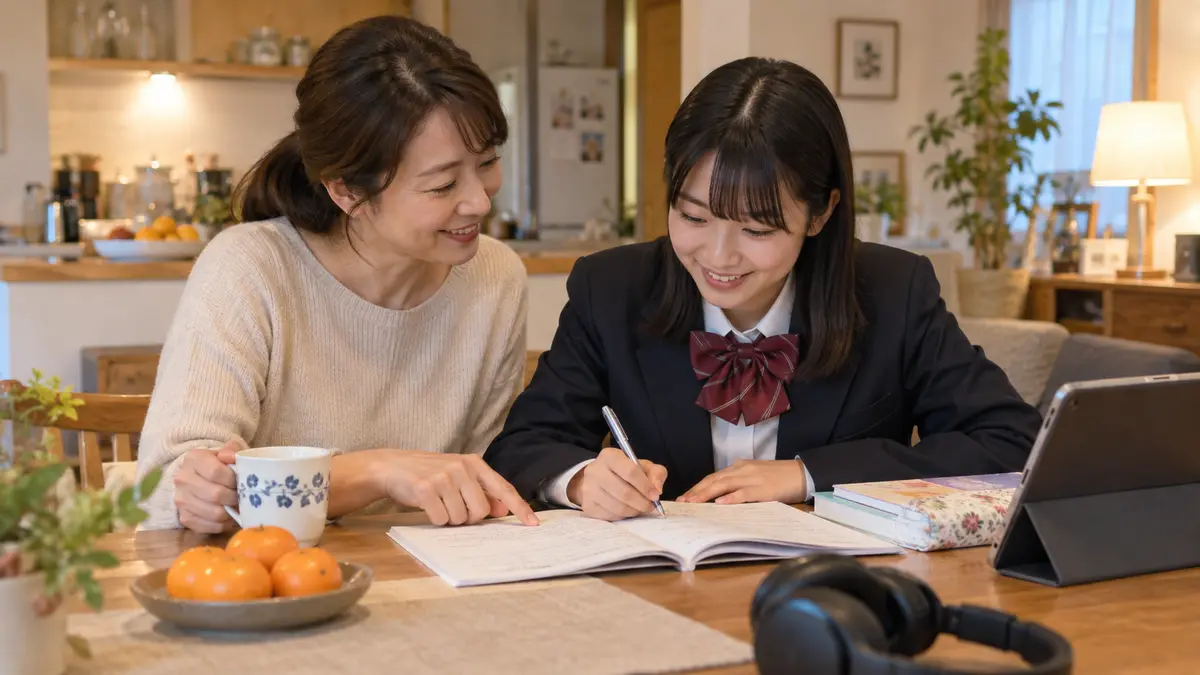 家庭で時系列と結論を確認する説明文リスニング練習