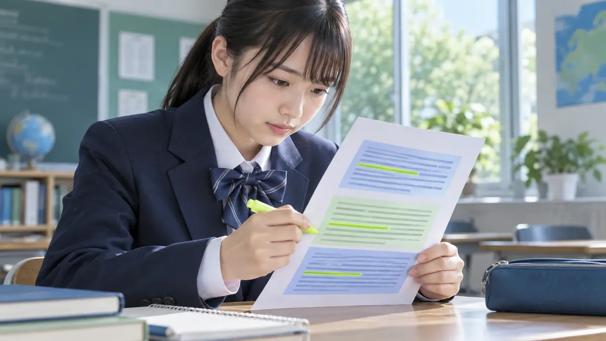 英文の各段落から中心文を探す高校生