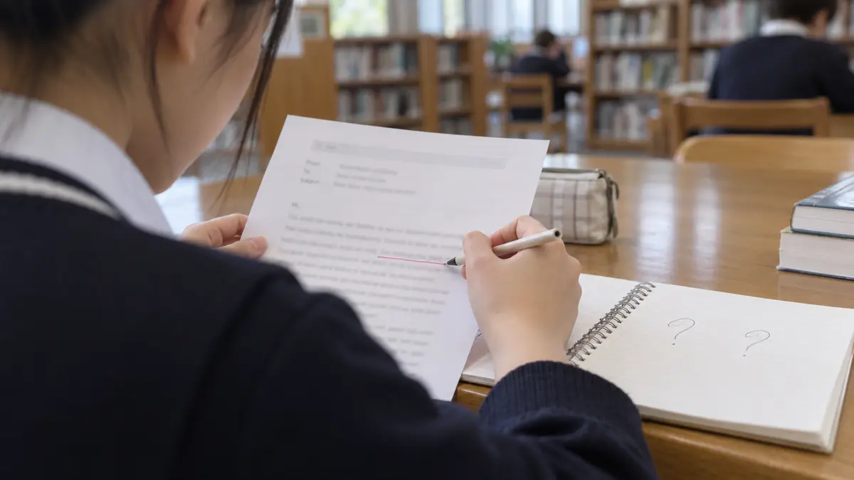 英検準2級Eメールの下線部を読み取る中学生