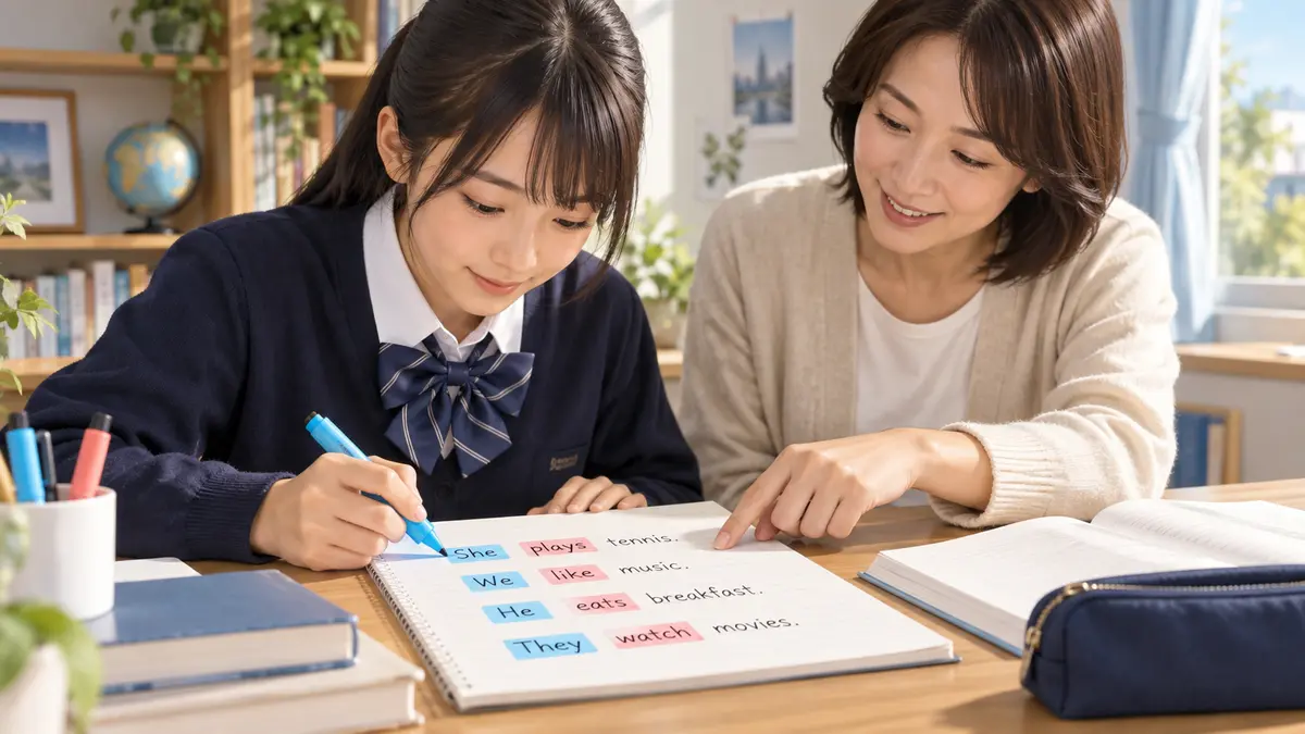 英文の主語と動詞を色分けして確認する学習