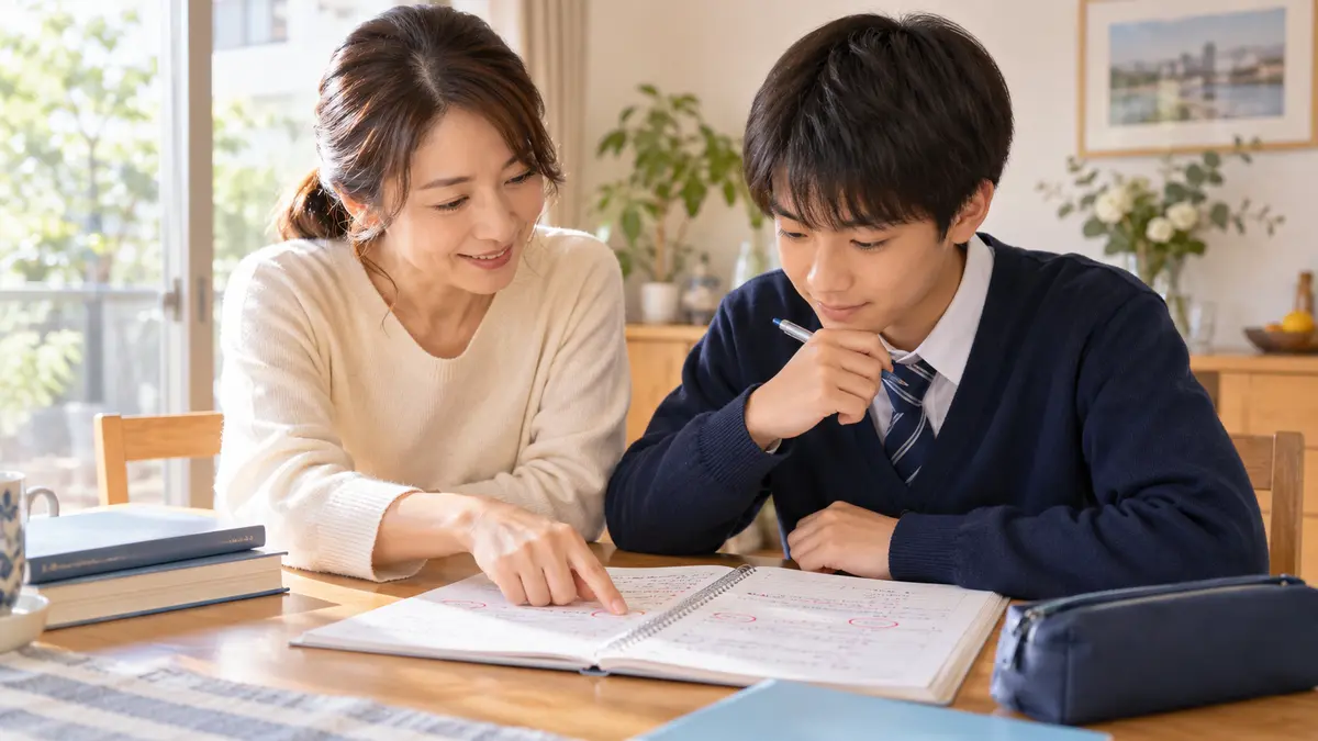 英検準2級の学習記録を親子で確認する家庭