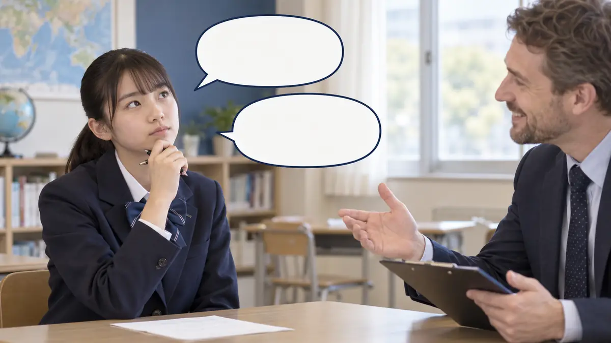 英検準2級の意見質問を聞いて答えを考える生徒