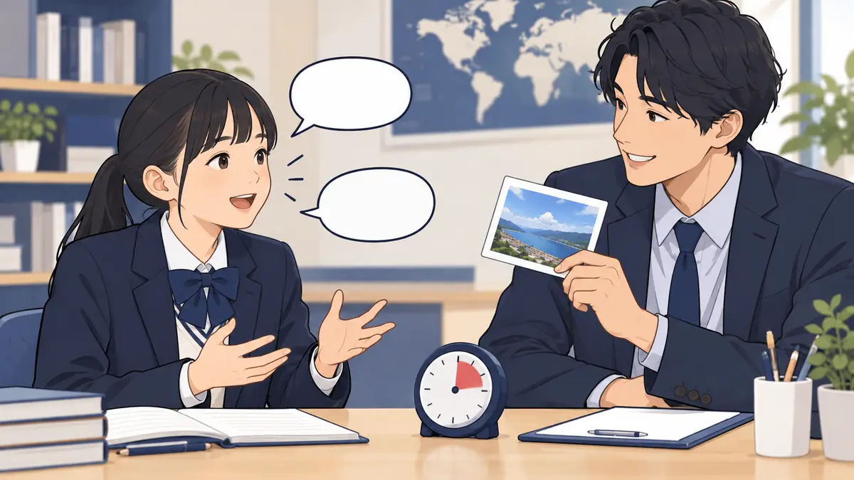 タイマーを使って英検準2級面接の即答練習をする生徒