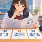 準2級リスニングの三つの出題部分を確認する生徒