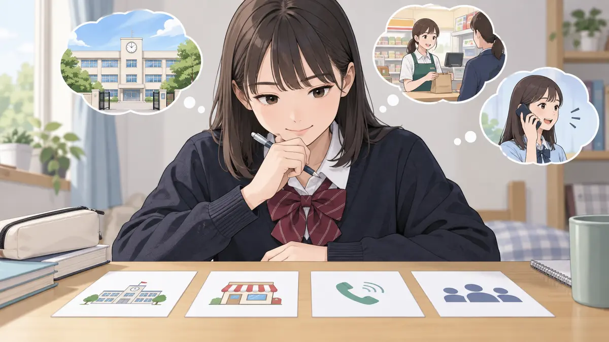 選択肢を先読みして会話の場面を予測する中学生