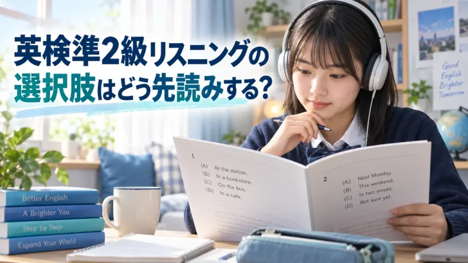 英検準2級リスニングの選択肢を先読みする中学生