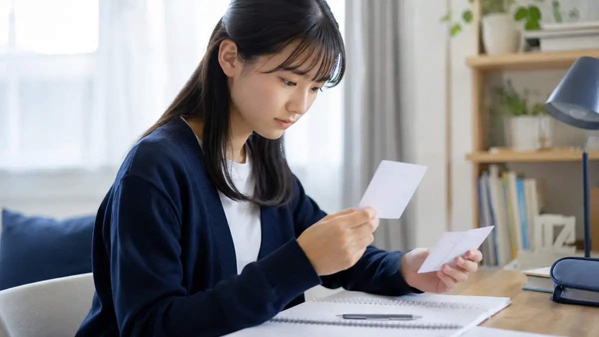 伝えたい内容に合う表現をカードから選ぶ生徒