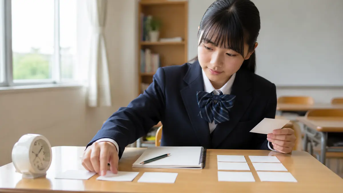 英検準2級の英作文で理由を整理する中学生