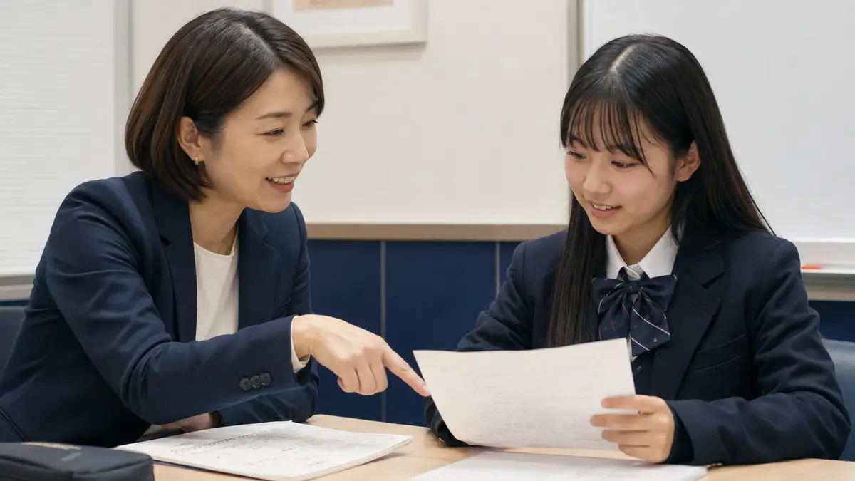 日本語メモと英作文を講師と見比べる英検の個別指導