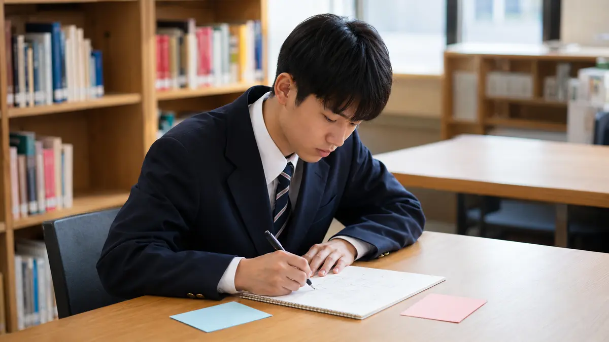 二つの理由をどの順番に書くかノートで整理する生徒