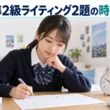 英検準2級ライティング2題の時間配分を学ぶ中学生