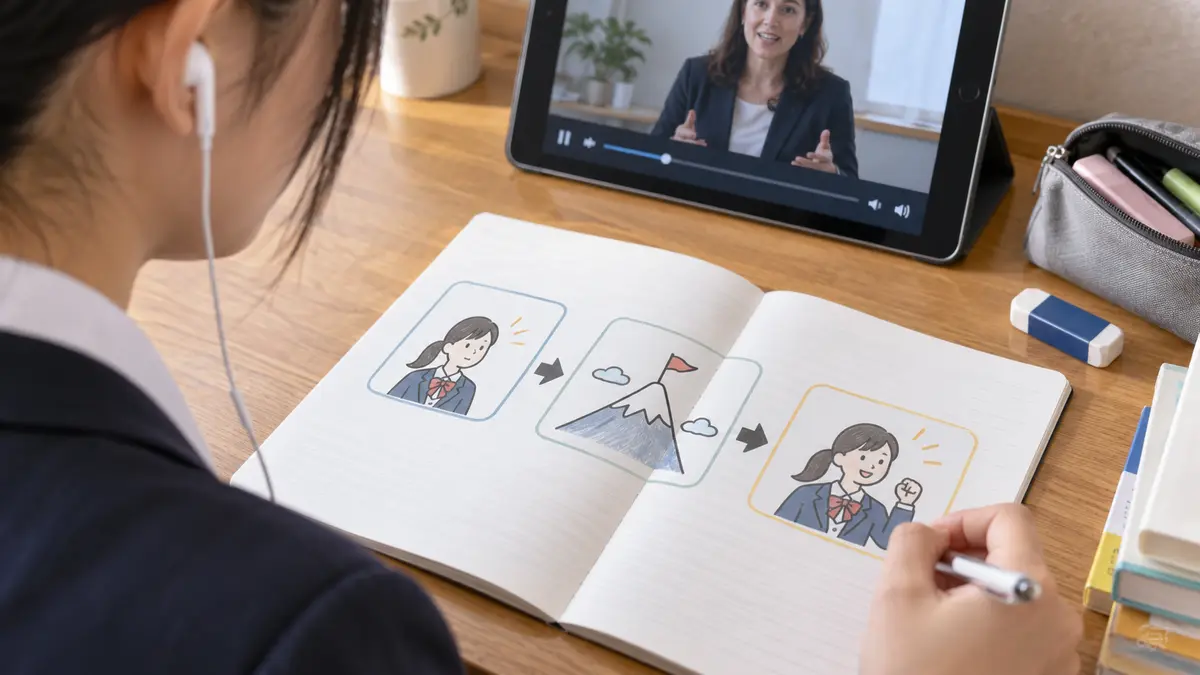 人物・目的・変化を図でメモする学習場面