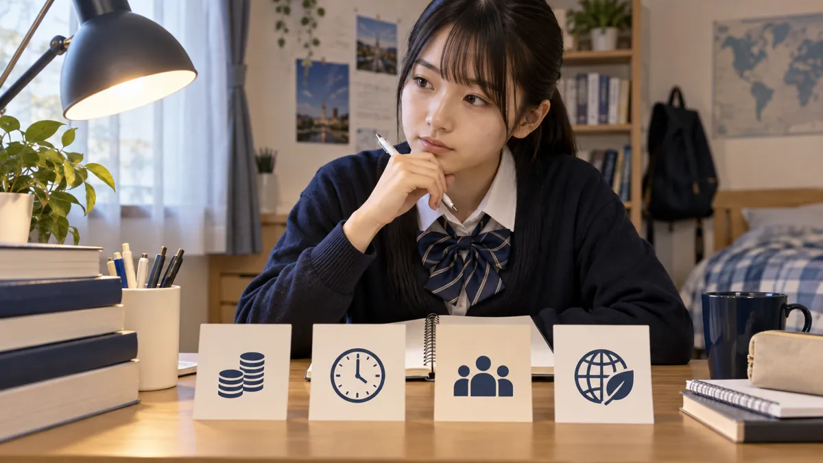 費用時間人環境の4視点から英作文の理由を考える机