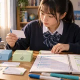 英検準2級の単語カードと文法ノートで学ぶ中学生