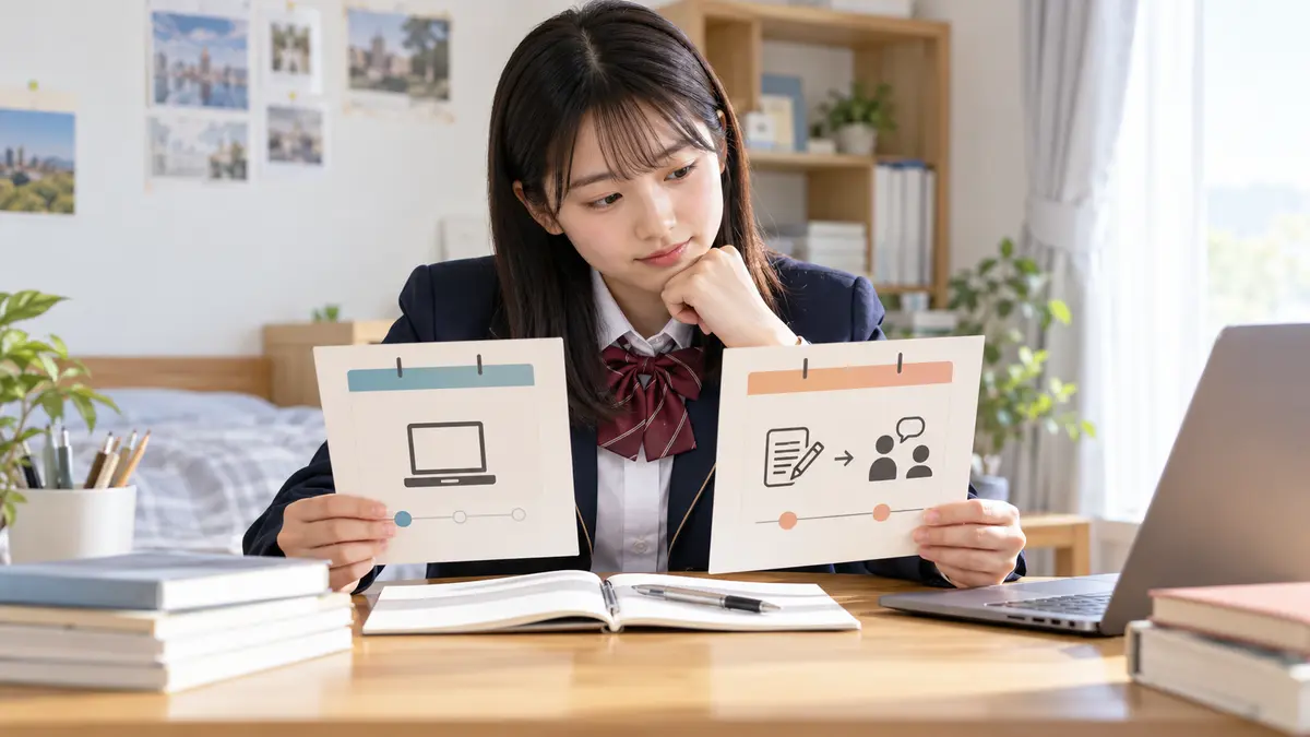 英検2級S-CBTと従来型の日程を比較する高校生