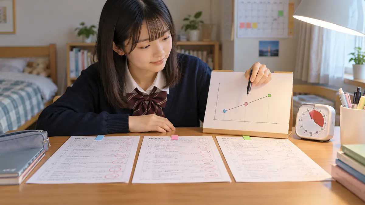 過去問3回の区間時間を比べて時間配分を調整する学習