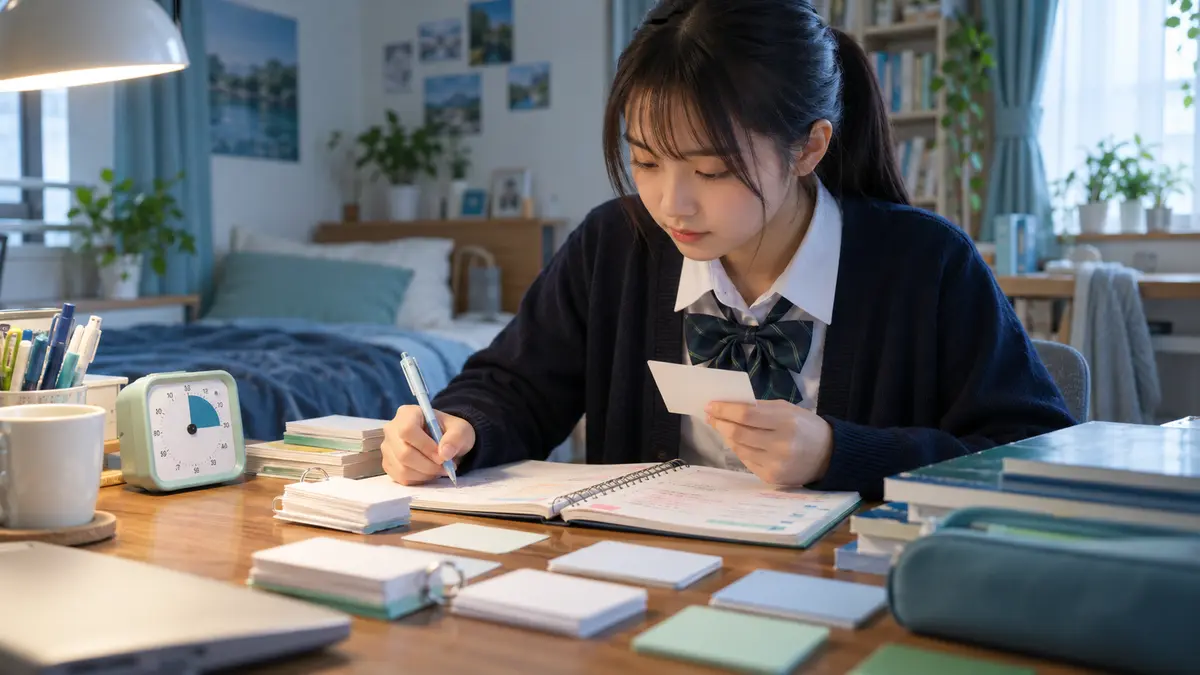 英検2級の語彙と復習に取り組む高校生